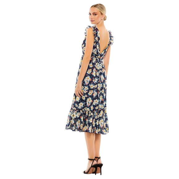 Ieena For Mac Duggal Floral Faux Wrap Midi Dress - Picture 3 of 6
